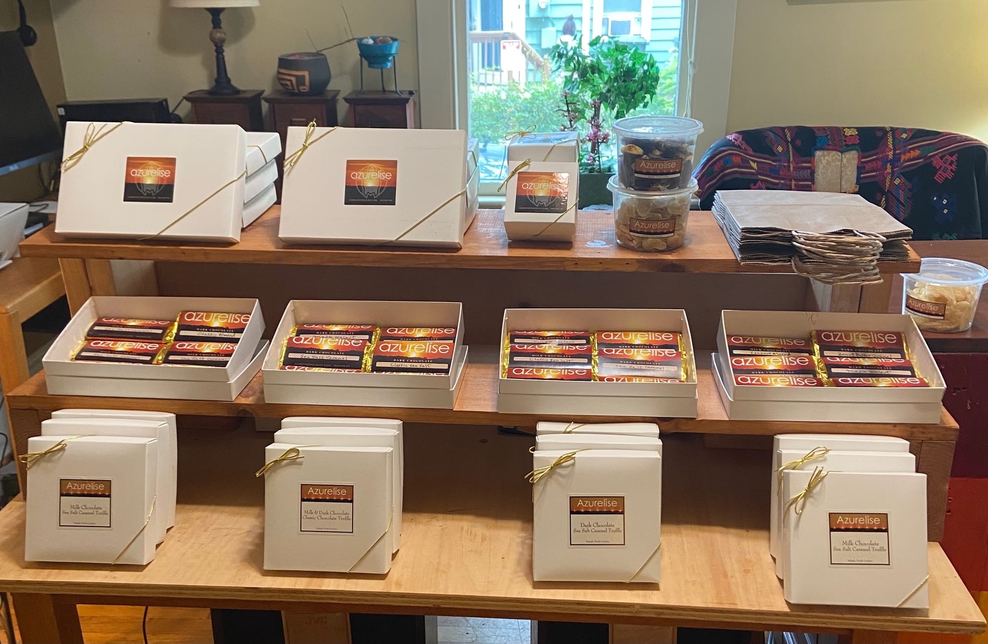 Azurelise Chocolate Shop interior — chocolates on display